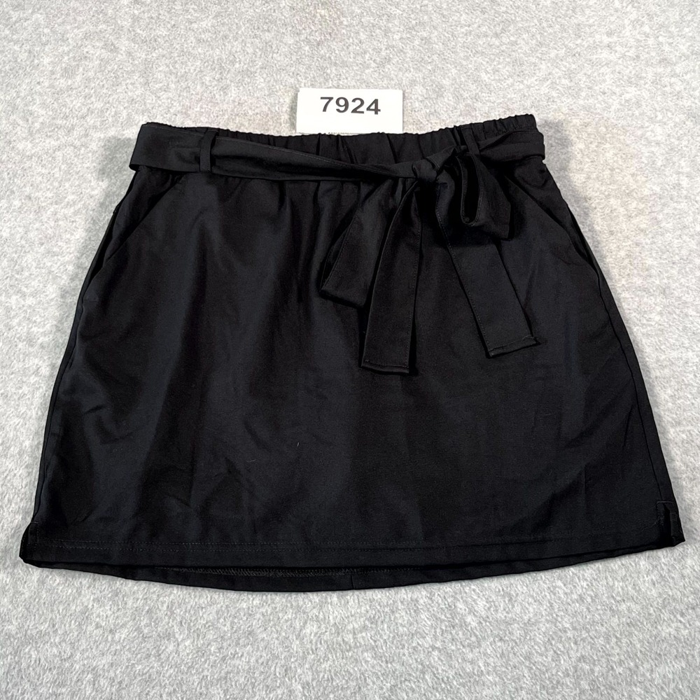 St. John's Bay Mini Skort Womens Medium Black Stretch Elastic Waist‎ Bow Tie